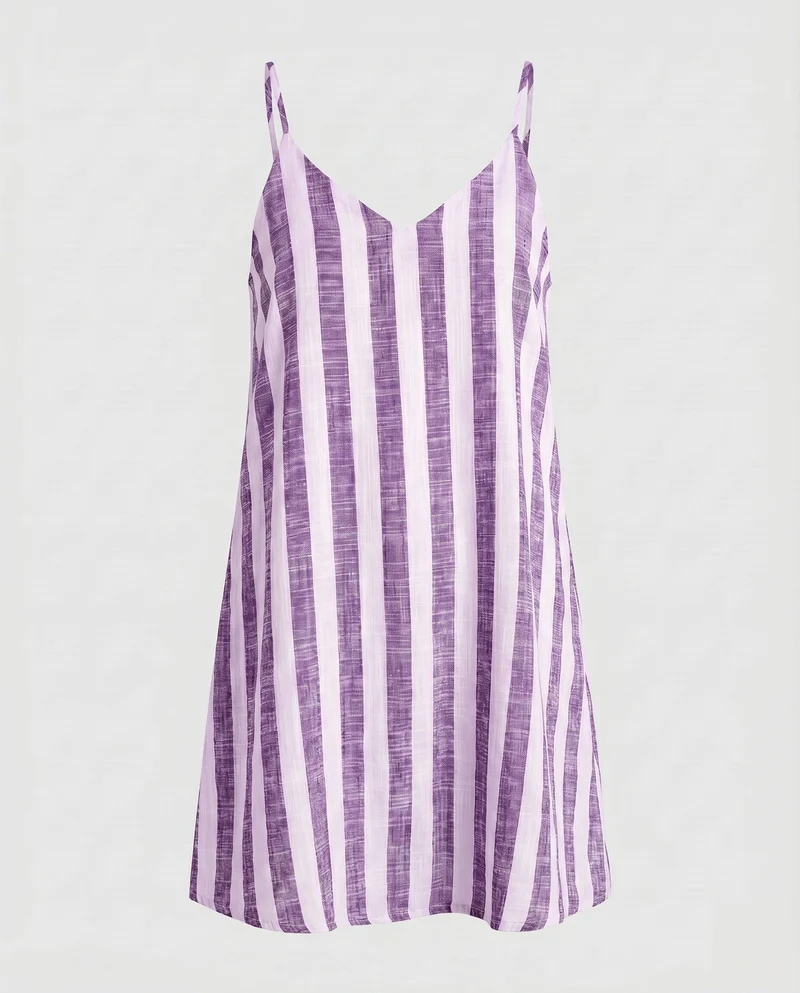 Damen Schlichte Vertikales Streifendessin Leinenoptik Trägerkleid