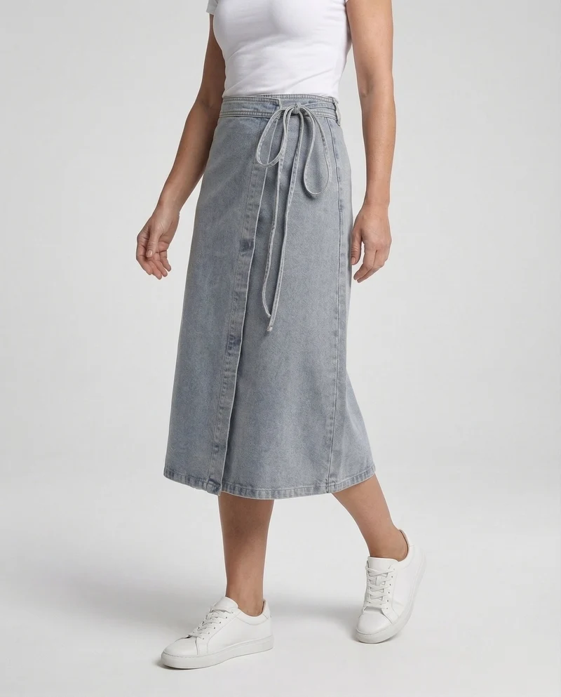 Jeans Wickelrock Damen Hoher Bund