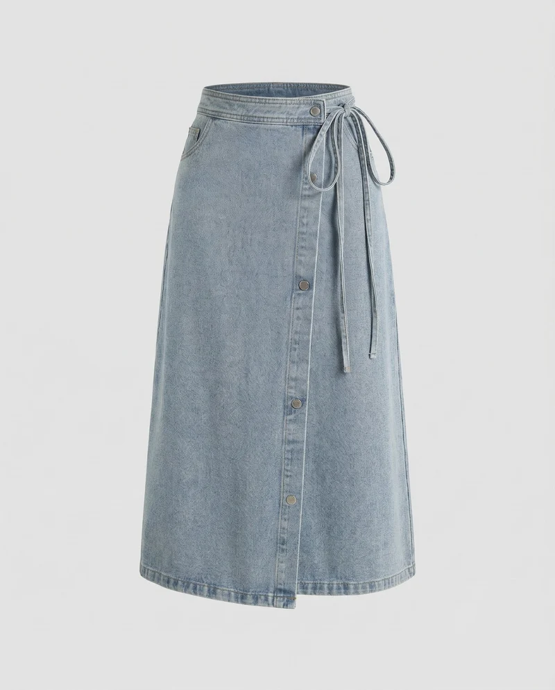 Jeans Wickelrock Damen Hoher Bund