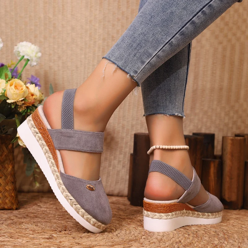 Damen komfortable Keil-Sandalen mit elastischen Riemen