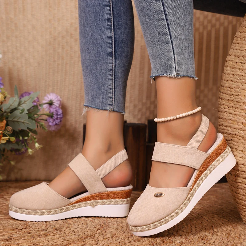 Damen komfortable Keil-Sandalen mit elastischen Riemen
