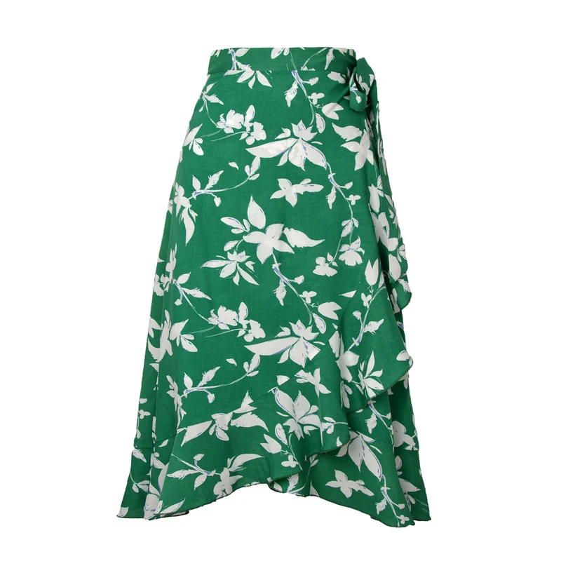 Damen Wickelrock mit asymmetrischem Volant und seitlichem BindNord Taschenand