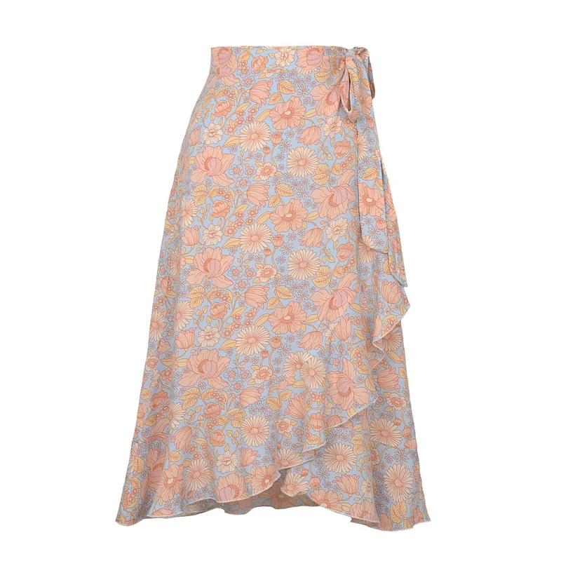 Damen Wickelrock mit asymmetrischem Volant und seitlichem BindNord Taschenand