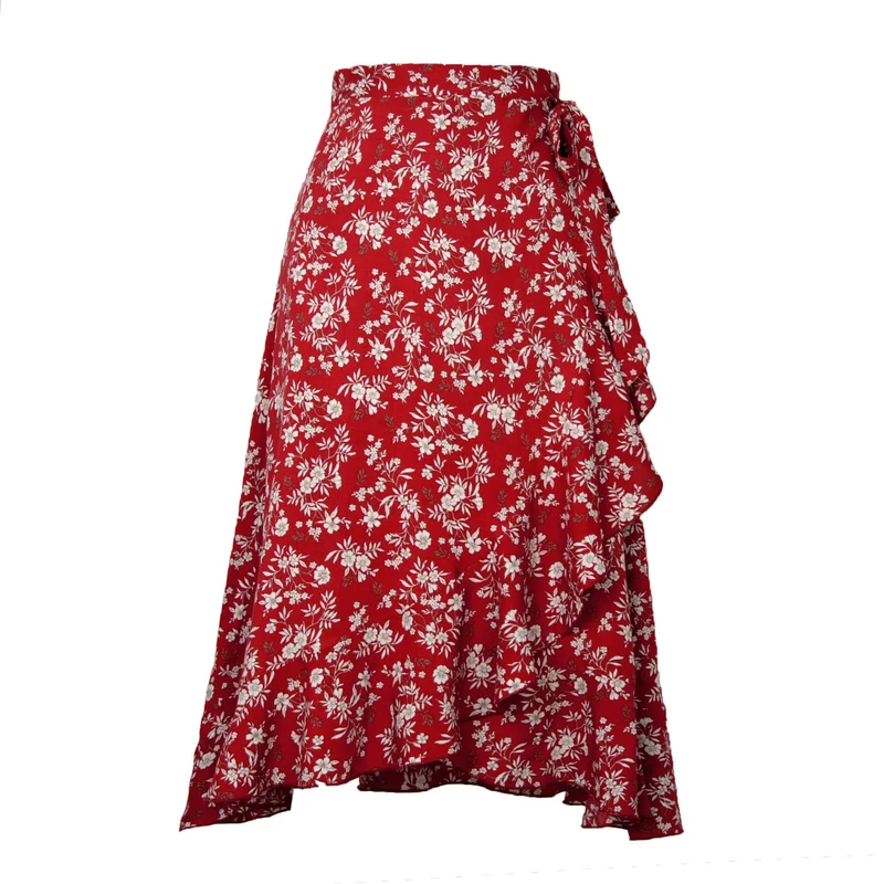 Damen Wickelrock mit asymmetrischem Volant und seitlichem BindNord Taschenand