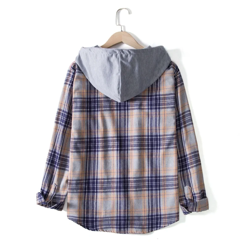 Damen Flanellhemd mit Kapuze und praktischem Design