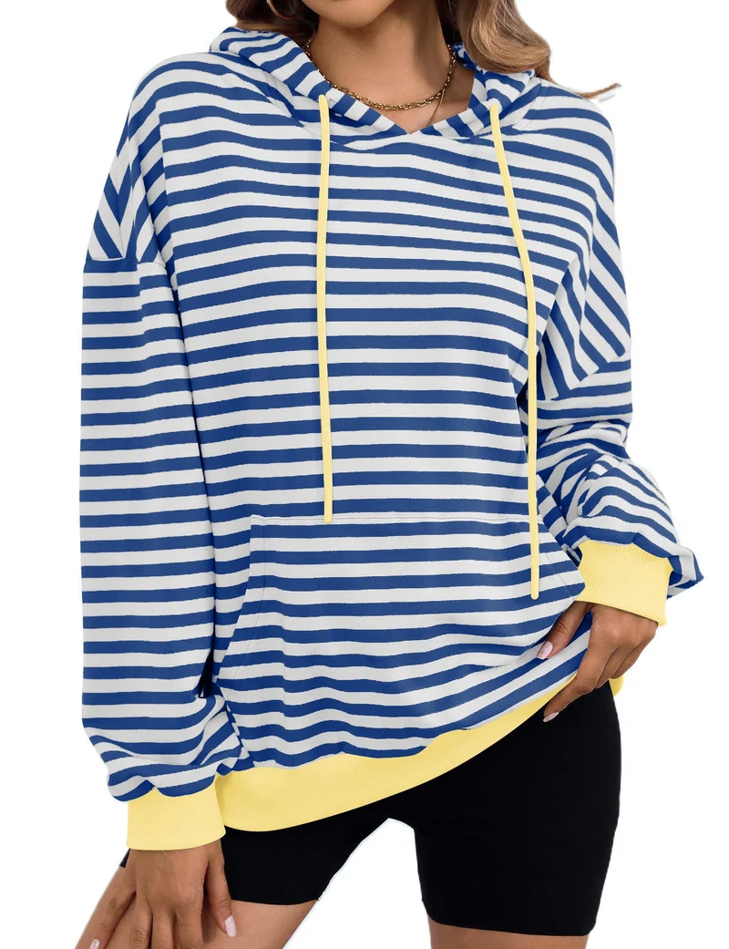 Damen gestreifter Kapuzenpullover mit stylischer Kängurutasche