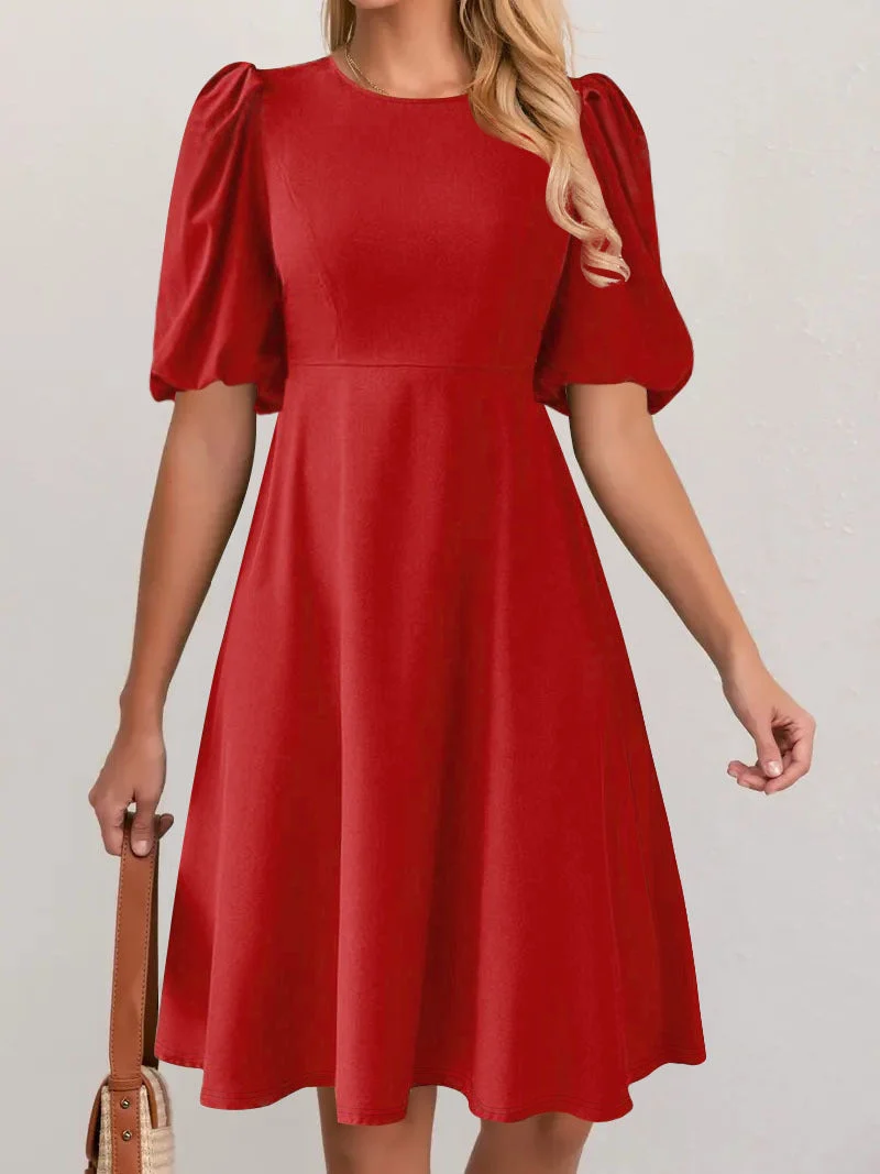 Damen A-Linien Kleid mit voluminösen Puffärmeln