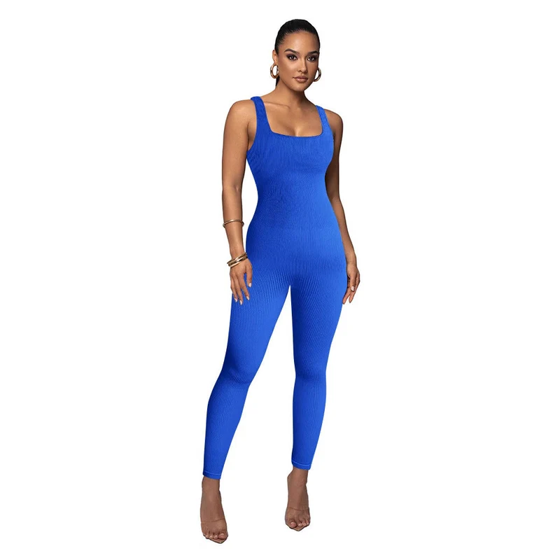Damen Figurbetonter Strick-Jumpsuit mit Quadrat-Ausschnitt Nord Taschen