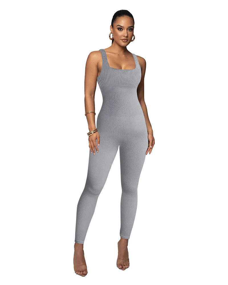 Damen Figurbetonter Strick-Jumpsuit mit Quadrat-Ausschnitt Nord Taschen