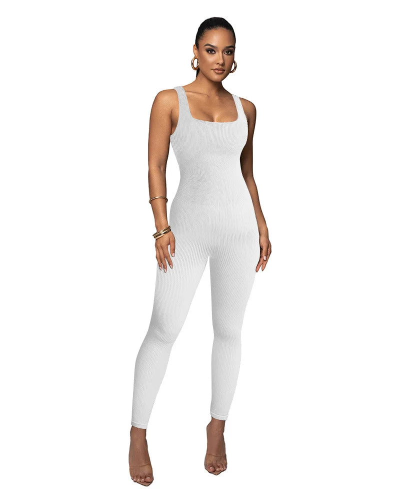 Damen Figurbetonter Strick-Jumpsuit mit Quadrat-Ausschnitt Nord Taschen