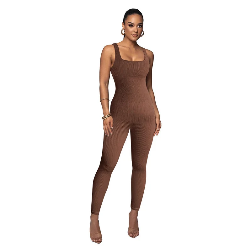 Damen Figurbetonter Strick-Jumpsuit mit Quadrat-Ausschnitt Nord Taschen