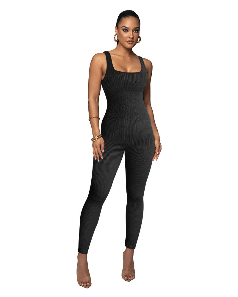Damen Figurbetonter Strick-Jumpsuit mit Quadrat-Ausschnitt Nord Taschen