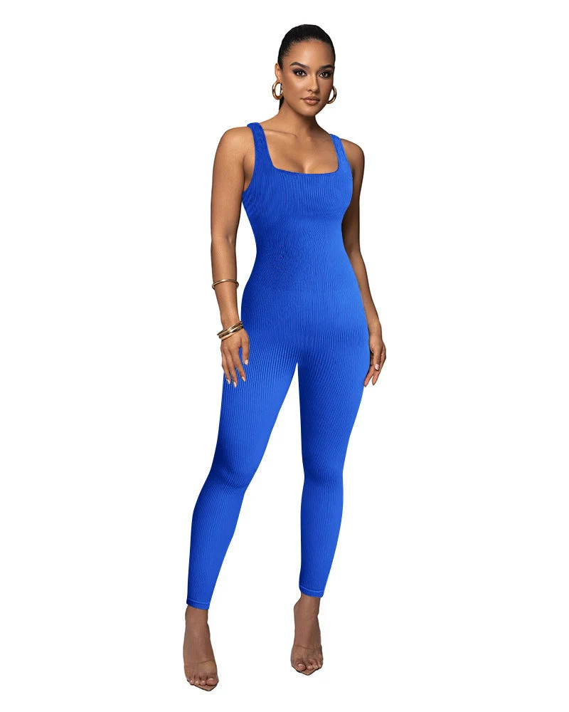 Damen Figurbetonter Strick-Jumpsuit mit Quadrat-Ausschnitt Nord Taschen