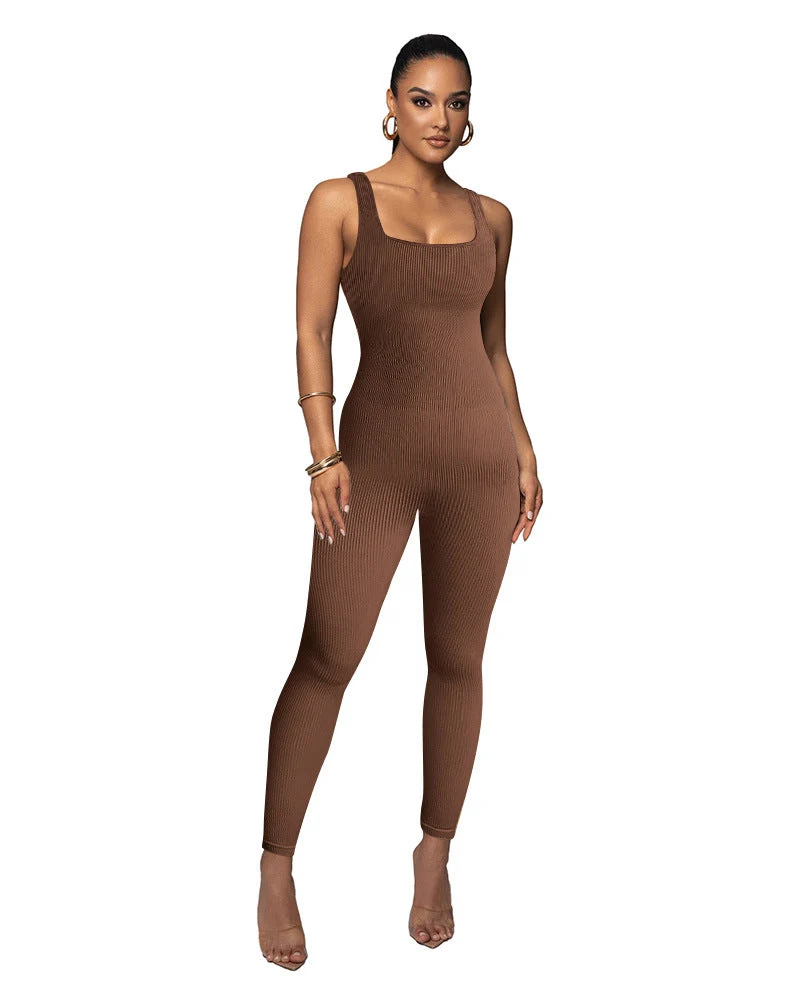 Damen Figurbetonter Strick-Jumpsuit mit Quadrat-Ausschnitt Nord Taschen