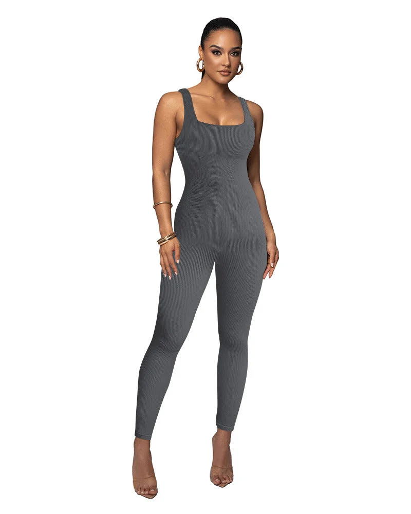 Damen Figurbetonter Strick-Jumpsuit mit Quadrat-Ausschnitt Nord Taschen