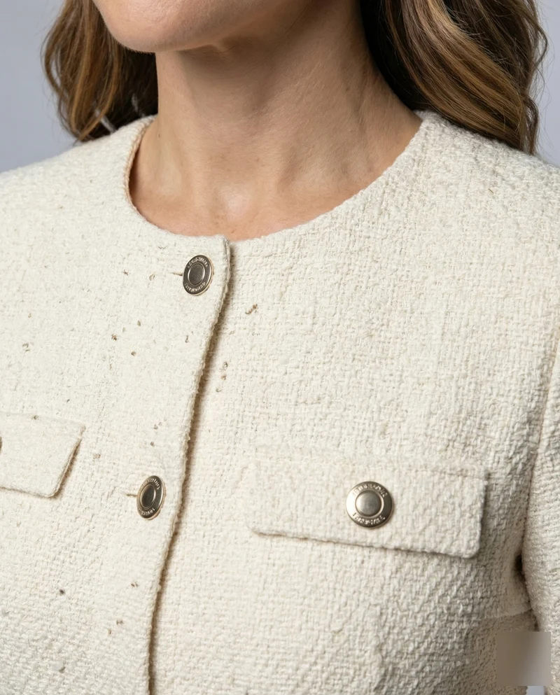 Damen Klassische Aufgesetzte Taschen Tweed Tweed-Kurzkleid