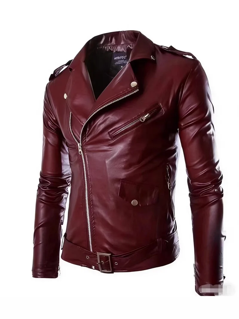 Herren Echtes Leder Bikerjacke mit Asymmetrischem Reißverschluss