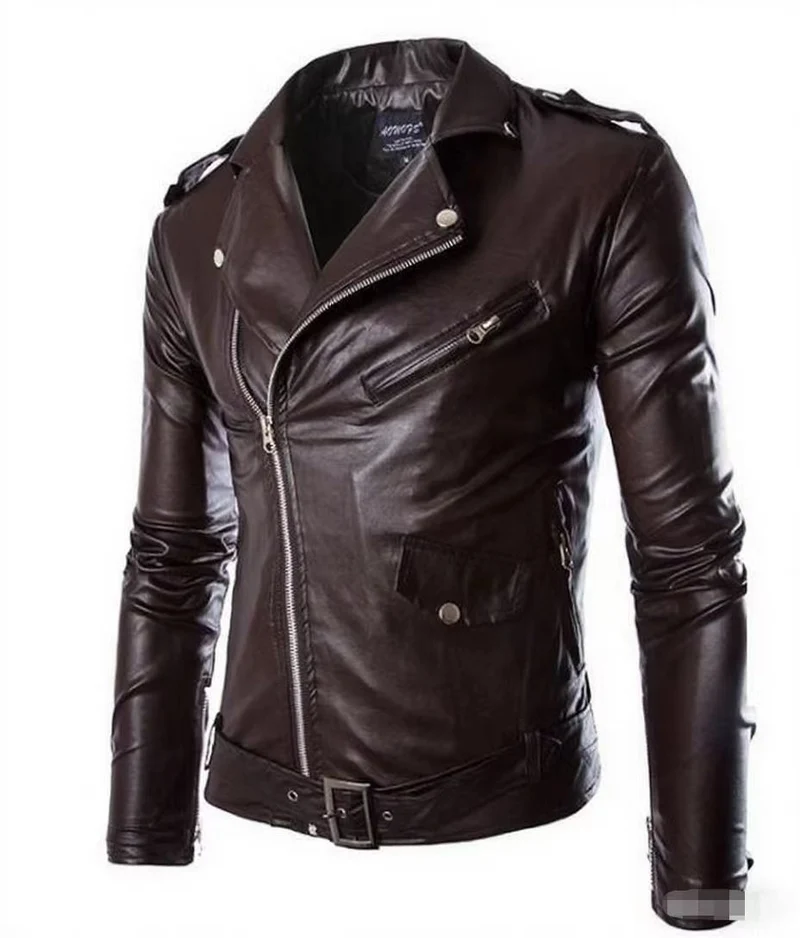 Herren Echtes Leder Bikerjacke mit Asymmetrischem Reißverschluss