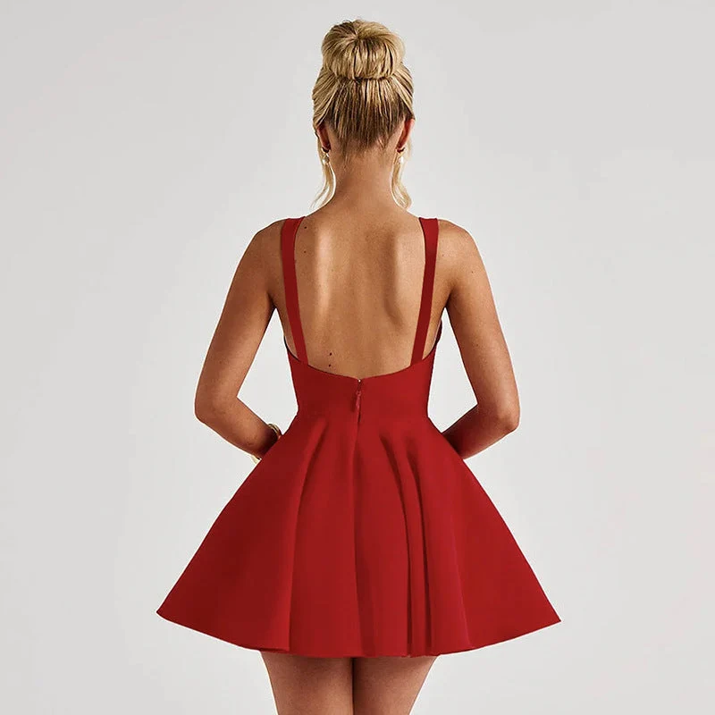 Damen zeitloses A-Linien Kleid mit Spaghetti-Trägern und schwingendem Rock