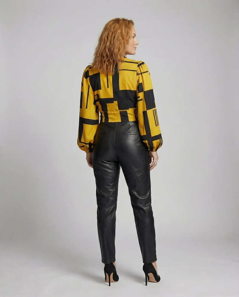 Damen Satinbluse Tailliert Geometrisch V-Ausschnitt