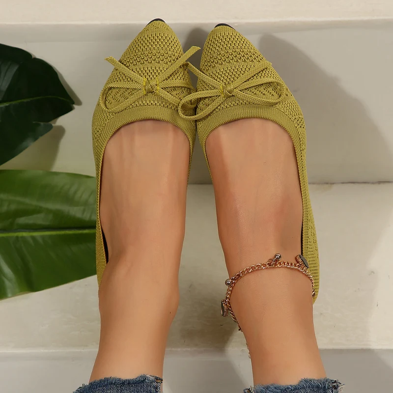 Damen elegante Ballerinas mit raffiniertem Schleifen-Detail und atmungsaktiver Obermaterialstruktur
