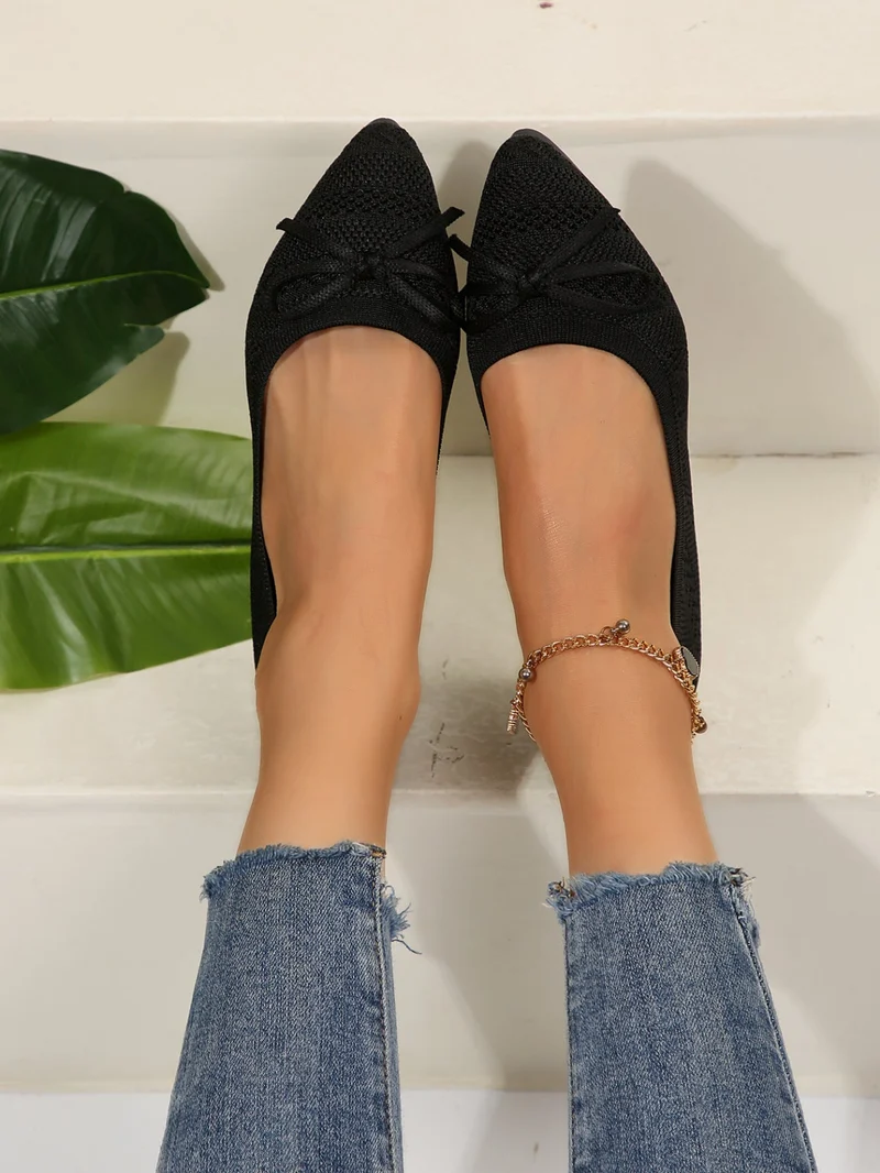 Damen elegante Ballerinas mit raffiniertem Schleifen-Detail und atmungsaktiver Obermaterialstruktur