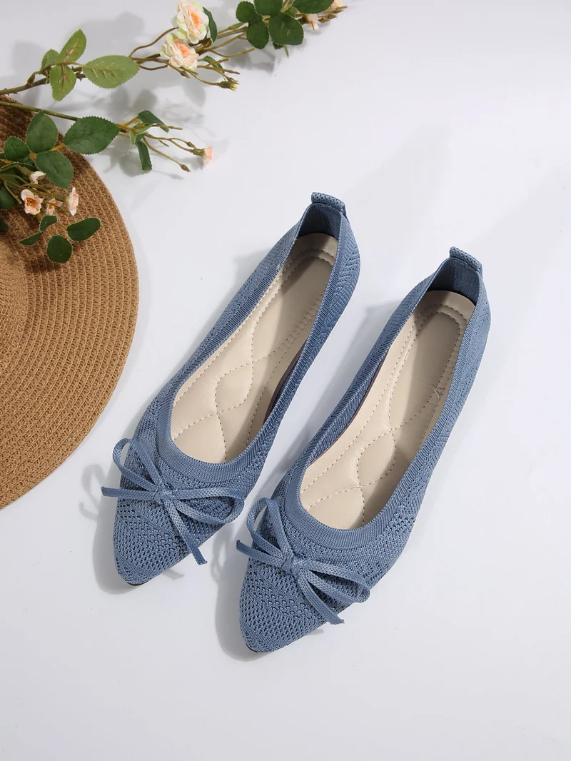 Damen elegante Ballerinas mit raffiniertem Schleifen-Detail und atmungsaktiver Obermaterialstruktur
