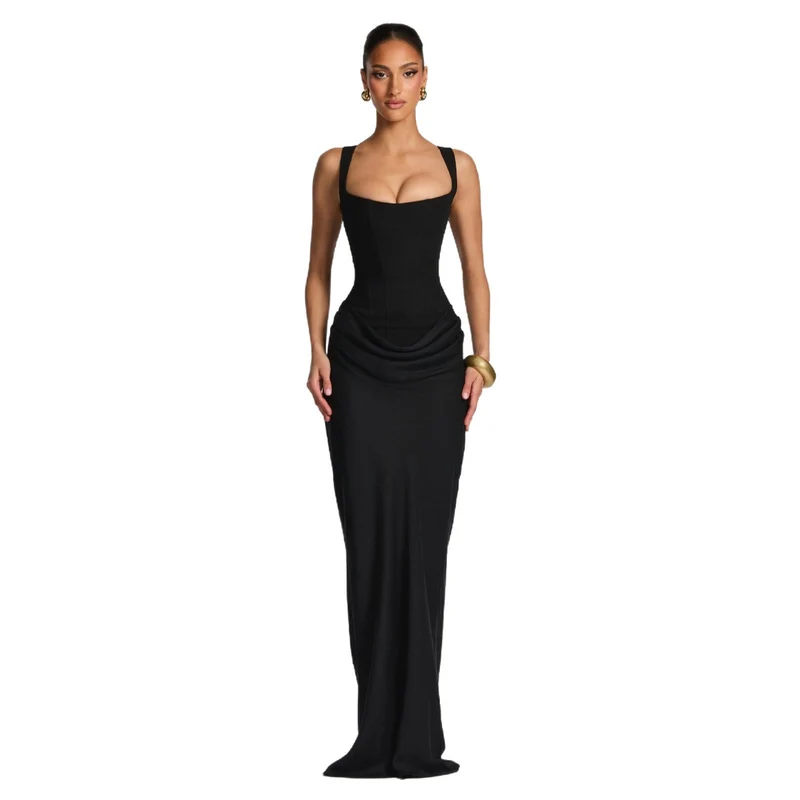 Damen Elegantes Maxikleid mit figurbetonendem Schnitt und raffiniertem Faltenwurf