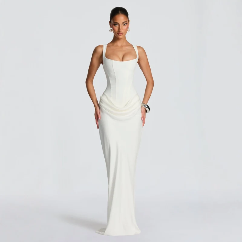 Damen Elegantes Maxikleid mit figurbetonendem Schnitt und raffiniertem Faltenwurf