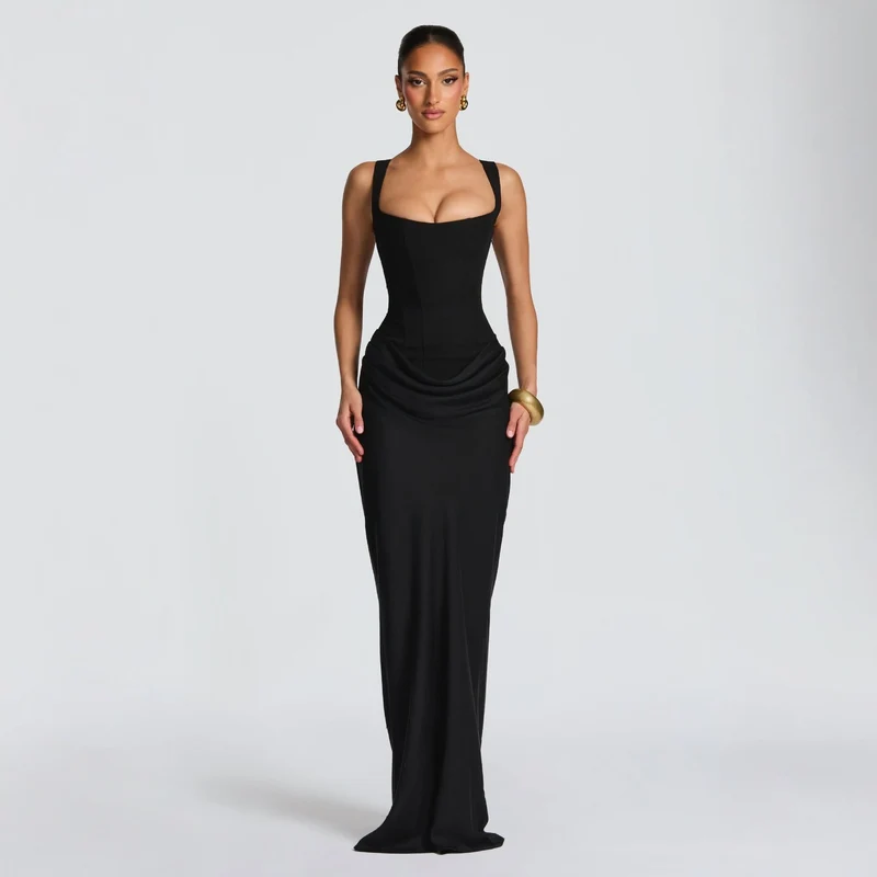 Damen Elegantes Maxikleid mit figurbetonendem Schnitt und raffiniertem Faltenwurf