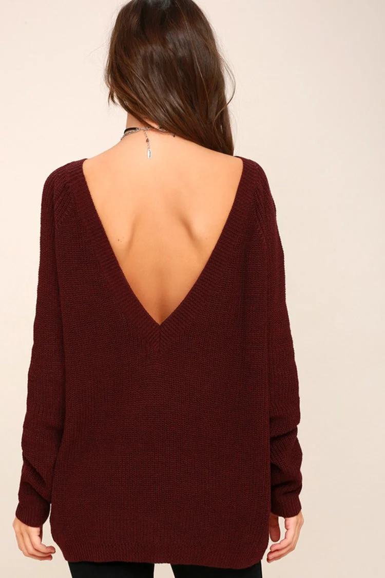 Damen Strickpullover mit tiefem Rückenausschnitt und lässigem Schnitt