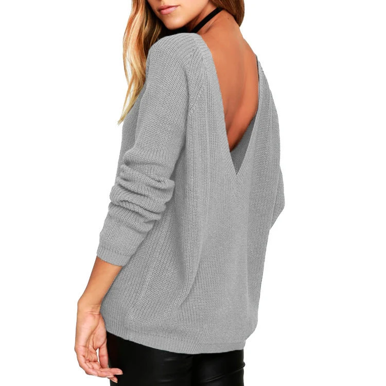 Damen Strickpullover mit tiefem Rückenausschnitt und lässigem Schnitt