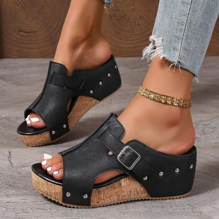 Damen modische Clogs mit verstellbarer Schnalle und korkähnlicher Sohle