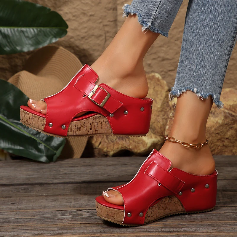 Damen modische Clogs mit verstellbarer Schnalle und korkähnlicher Sohle