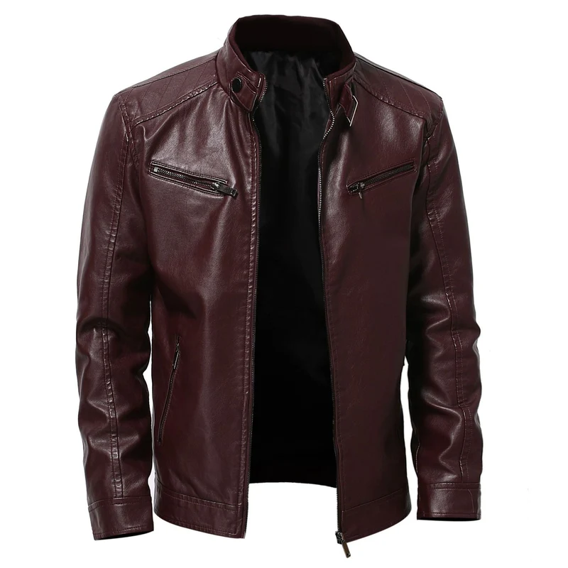 Herren stylische Kunstleder-Motorradjacke im Biker-Stil