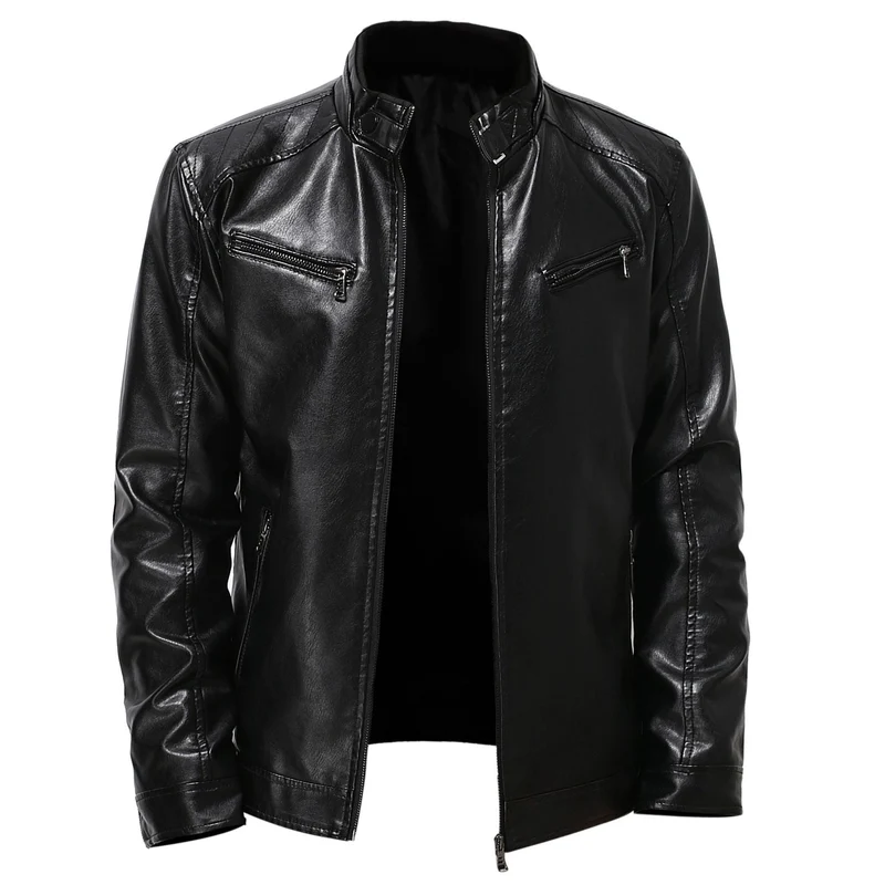 Herren stylische Kunstleder-Motorradjacke im Biker-Stil