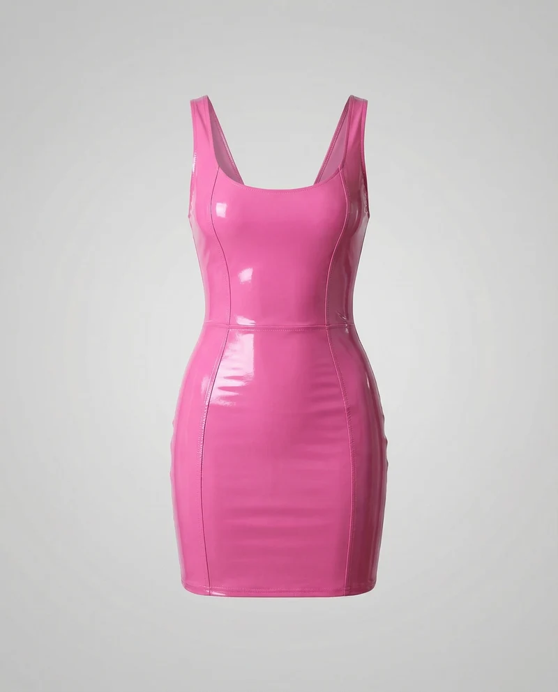 Damen Taillenkonturierende Lack-Optik Minikleid