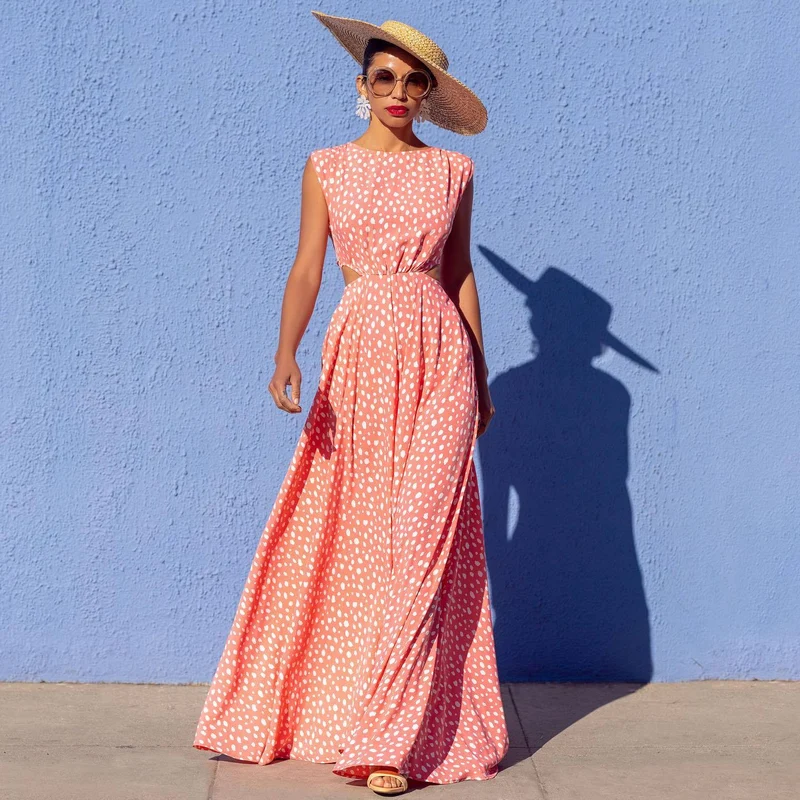 Damen Maxi-Punktkleid mit raffiniertem Schnitt und eleganten Details Nord Taschen