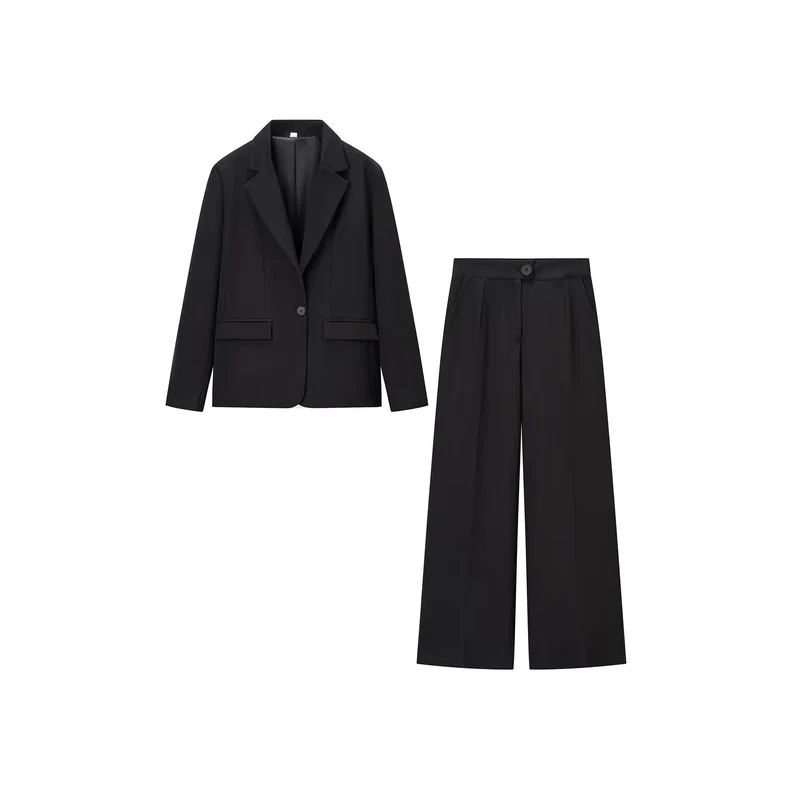 Damen elegantes Anzug-Set mit tailliertem Blazer und weit geschnittenen Hosen