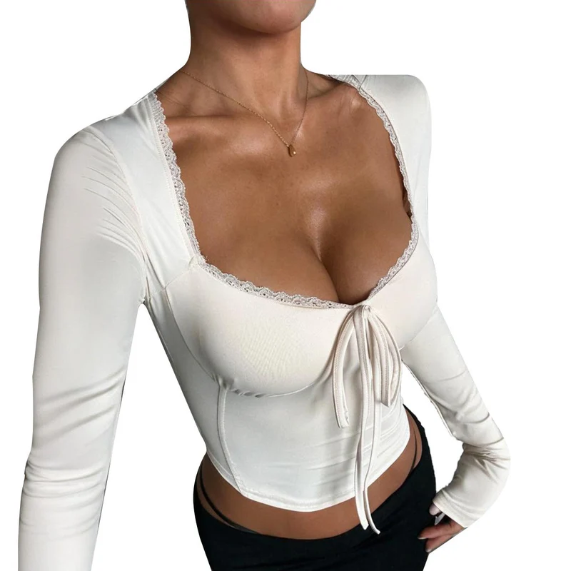 Damen langärmliges Crop-Top mit raffinierten BindNord Taschenand und elegantem Ausschnitt