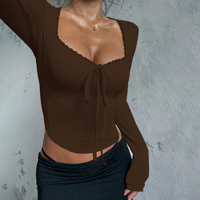 Damen langärmliges Crop-Top mit raffinierten BindNord Taschenand und elegantem Ausschnitt