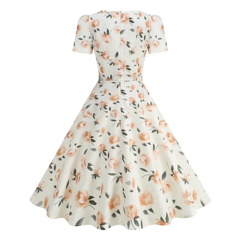 Damen Freizeitkleid mit floralem Design und schwingendem Rock