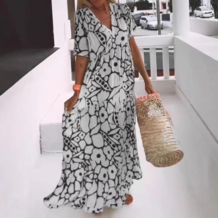 Damen Fließendes Maxikleid mit V-Ausschnitt und floralem Design