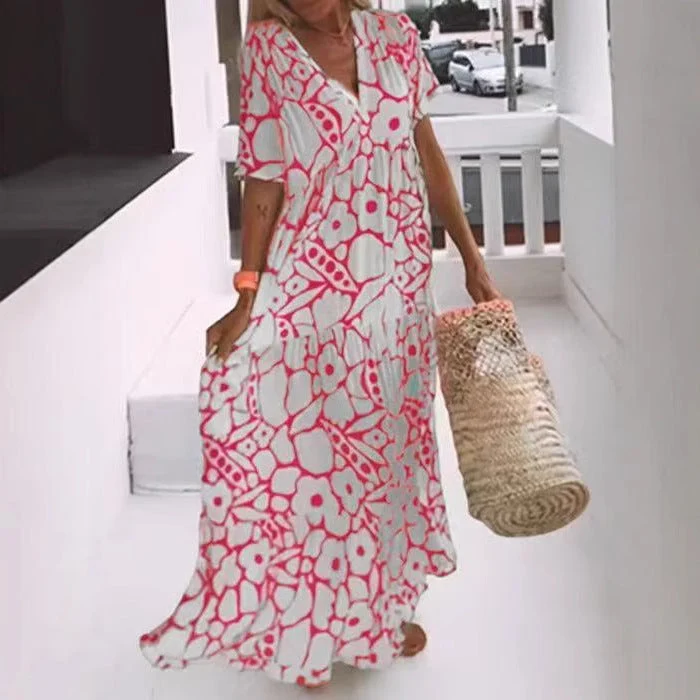 Damen Fließendes Maxikleid mit V-Ausschnitt und floralem Design