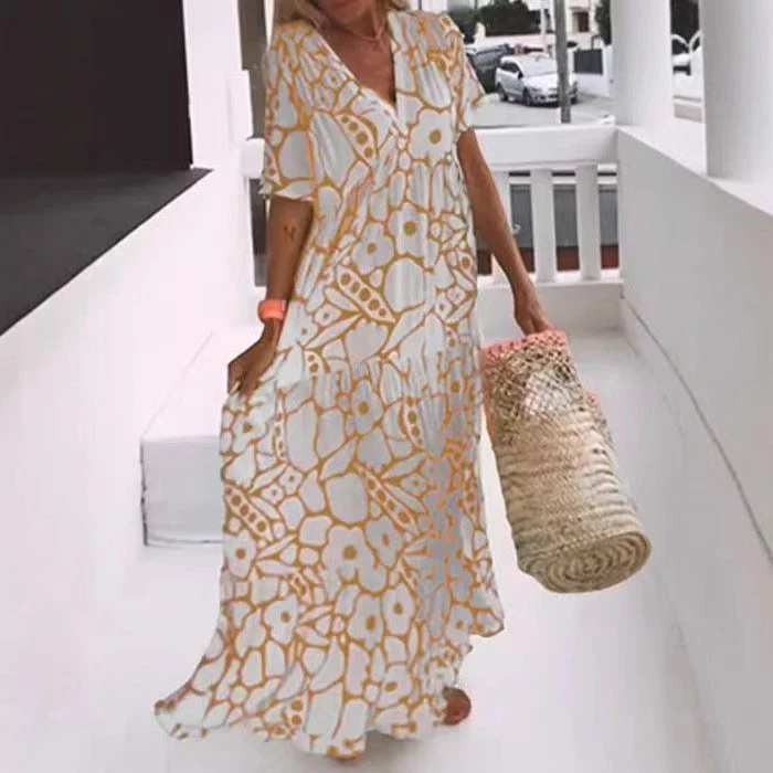 Damen Fließendes Maxikleid mit V-Ausschnitt und floralem Design