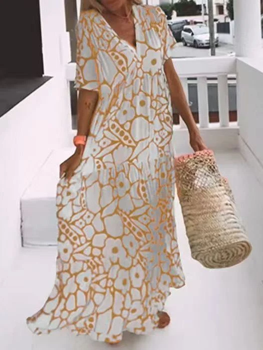 Damen Fließendes Maxikleid mit V-Ausschnitt und floralem Design