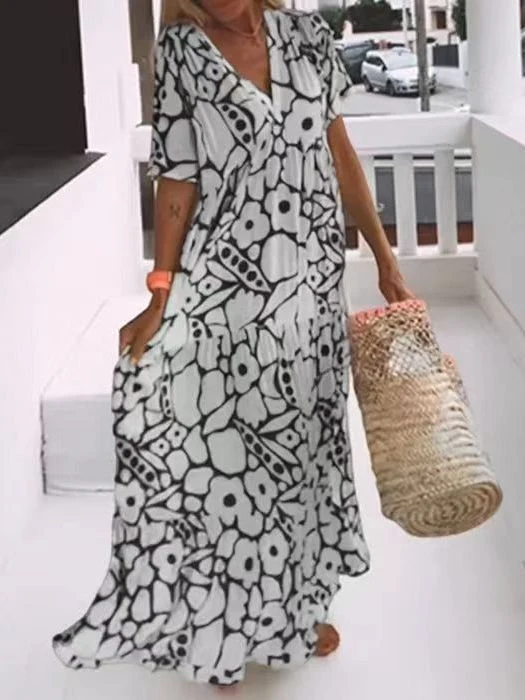 Damen Fließendes Maxikleid mit V-Ausschnitt und floralem Design