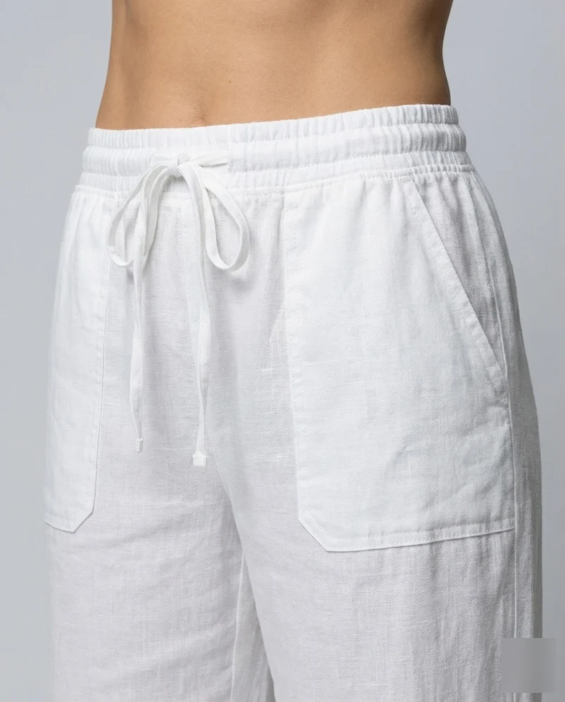 Damen luftige Leinenmix-Palazzohose mit Kordelzug