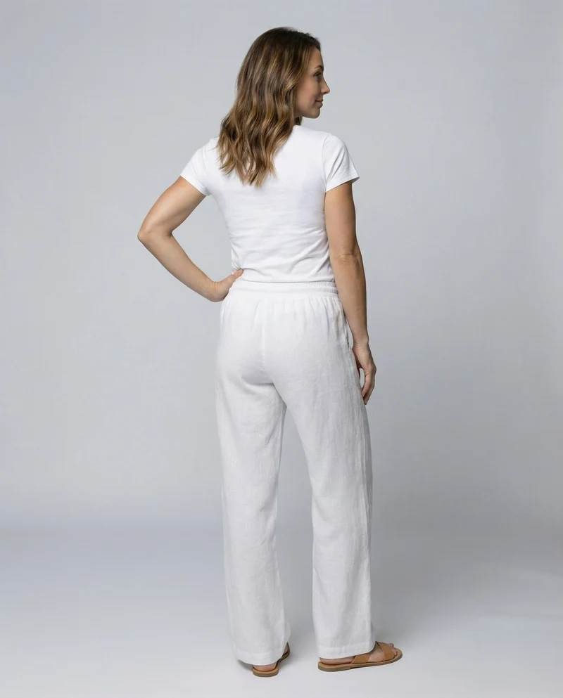 Damen luftige Leinenmix-Palazzohose mit Kordelzug