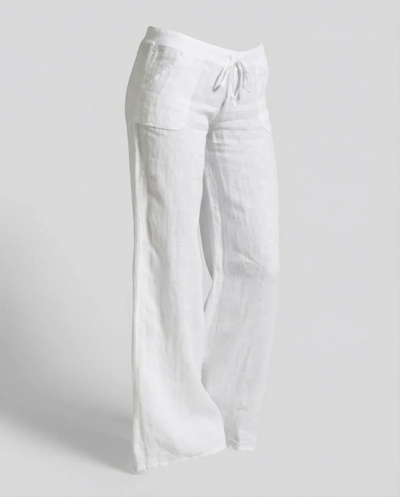 Damen luftige Leinenmix-Palazzohose mit Kordelzug
